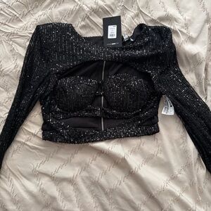 Fashion Nova Black Sequin Crop Top